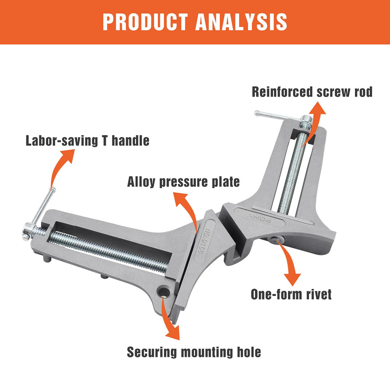 [Australia - AusPower] - PONY 2-Piece 90 Degree Corner Clamp Set, Featured with 3" Maximum Opening, 200 lbs Clamping Force & 1/2" Clamping Height, Aluminum Alloy Body, Adjustable Right Angle Clamps for Multiple Projects 