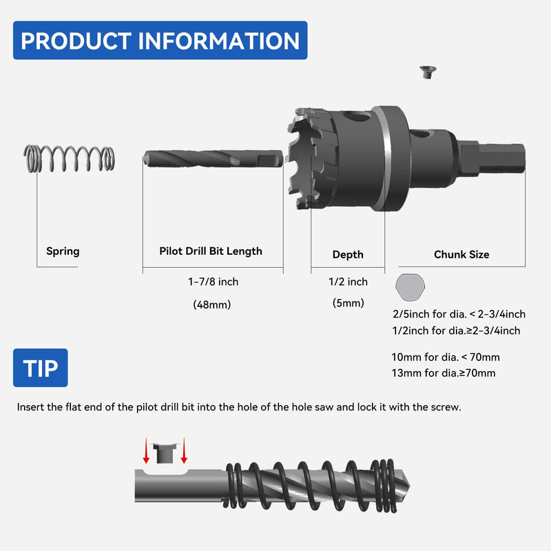 [Australia - AusPower] - (1-1/2''|38mm) Heavy Duty Carbide Hole Saw with 2 Pilot Drill Bits, Hole Cutter cuts Stainless Steel, mild Steel, Iron, Copper, Brass, Plastic 38mm | 1-1/2" 