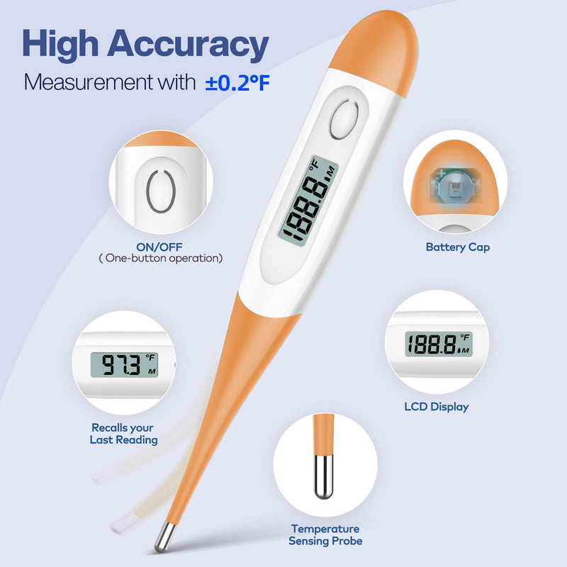 [Australia - AusPower] - Boncare 10 Seconds Digital Thermometer for Adults and Kids - Accurate & Safe Rectal Thermometer for Baby with Fever Alarm, Oral Thermometer FSA HSA Eligible (Orange) Orange 