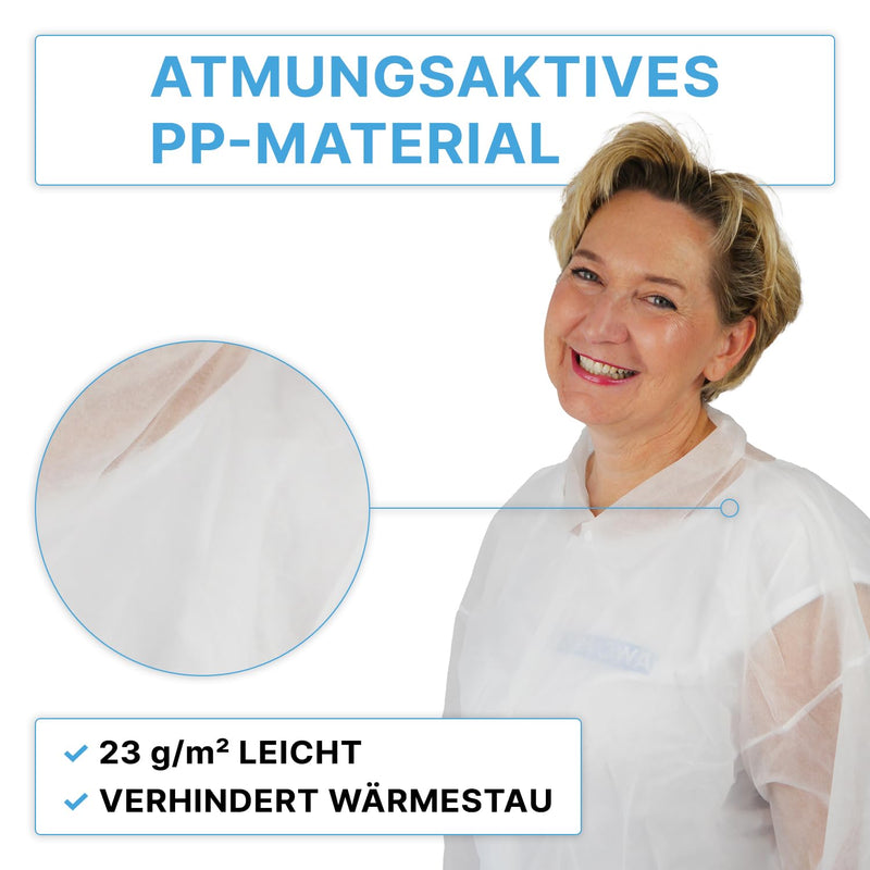 5 x Arnomed PP Disposable Protective Gown Size XL, White Disposable Protective Coat, Fleece Coat, Disposable Gown Protective Gown with Press Studs, Disposable Coat Plastic Painter's Suit, Surgical Gown Food Safe 5
