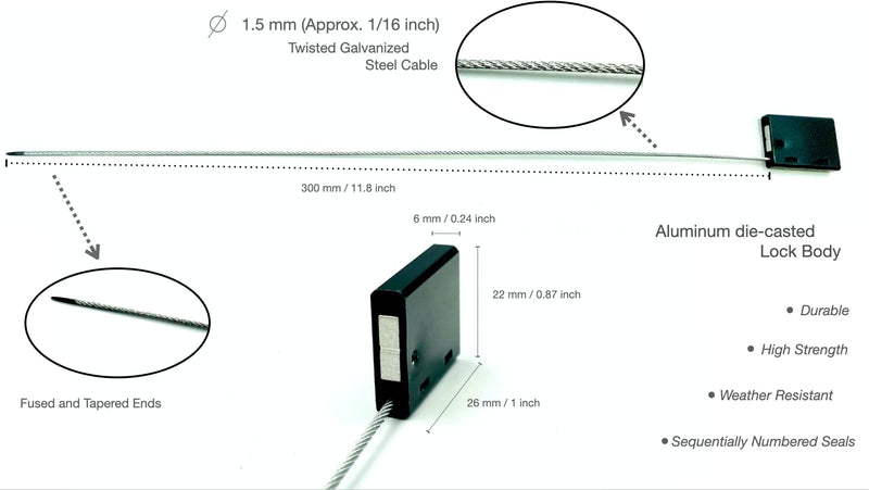 [Australia - AusPower] - 20 Black Cable Seals, Steel Seals, Cargo Seals, Sequentially Numbered Seals, Truck Seals, Trailer Seals, Container Seals (20, Black) 20 