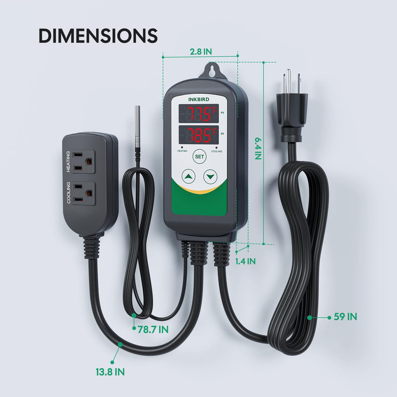 [Australia - AusPower] - Inkbird 2025 Updated Temperature Controller, Reptile Thermostat ITC-308 Digital Heating and Cooling Temp Controller for Attic Fan, Carboy, Freezer, Grow Tent 