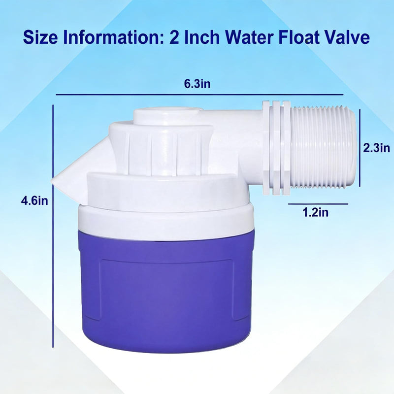 2 Inch NPT Threaded Automatic Water Float Valve, Heavy Duty PVC Auto Water Level Control Valve for Livestock Water Trough, Water Tank, Pool, Pond, Aquarium（1 Pack） 2'' side