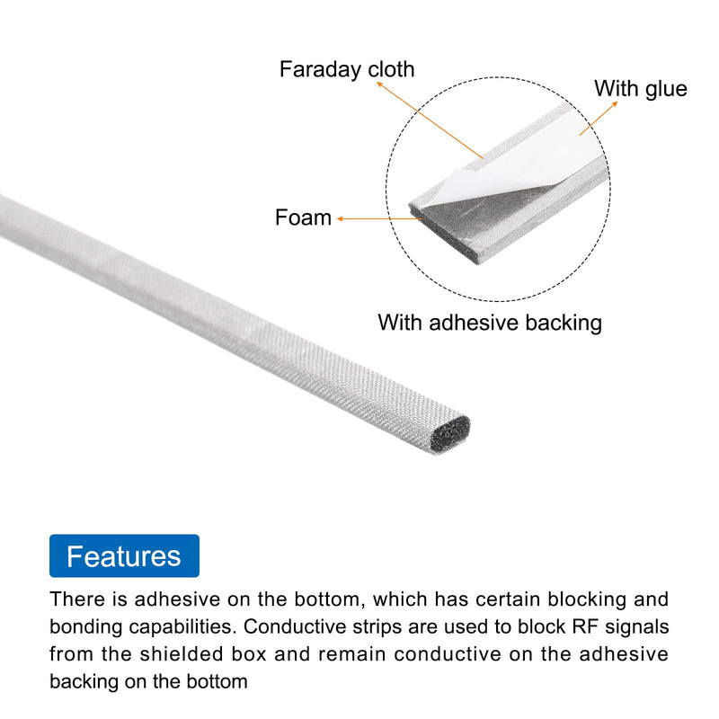 MECCANIXITY 2pcs RF Faraday Foam Gasket/Conductive Foam Strip, 39.4"x0.12"x0.08" (1mx3mmx2mm) for Seal RF Enclosures/RF Shield Box, Covered in High-Shielding Fabric with Adhesive Backing 1m x 3mm x 2mm 2