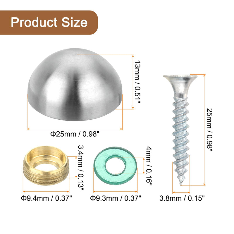 [Australia - AusPower] - uxcell 8 Set Mirror Screws with Caps, 25mm 304 Stainless Steel Decorative Cover Nails for Wall Mirror Mounting Sign Advertising Hardware, Silver 