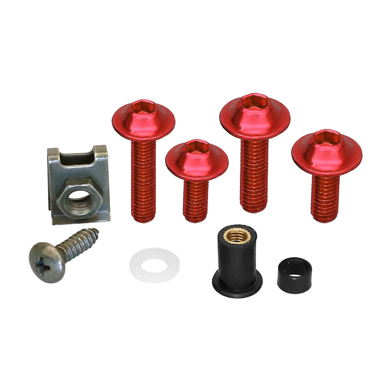 [Australia - AusPower] - 210Pcs Motorcycle Universal Fairing Bolt Kits, Aluminum Alloy M5 M6 Screws Fasteners, Washers Nuts Clips Assortment (Red) 