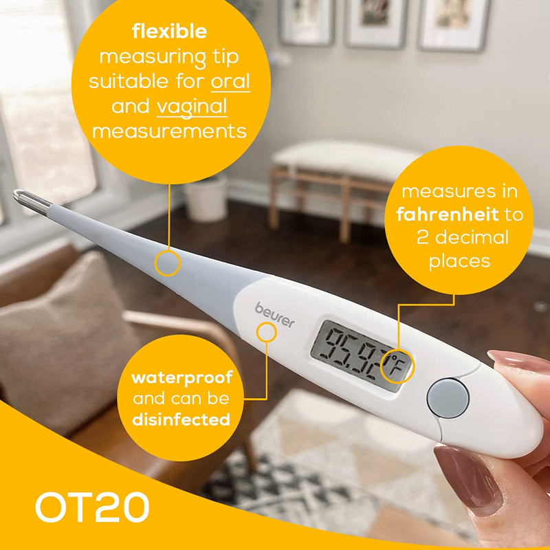 [Australia - AusPower] - Beurer Digital Basal Thermometer, Oral Thermometer with Memory Function, Measures Basal Body Temperature, Accurate Digital Thermometer for Fever and Natural Family Planning, OT20 