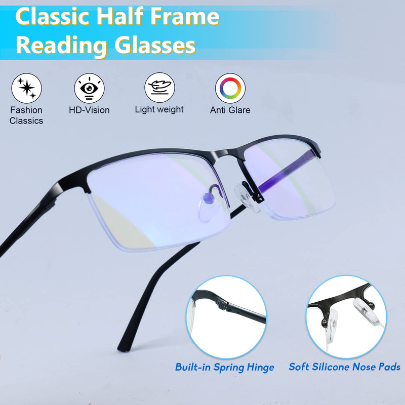 [Australia - AusPower] - 3 Pack Blue Light Blocking Reading Glasses for Men, Stylish Half Frame Metal Computer Readers, Lightweight Spring Hinge Eyeglasses Anti Eyestrain/Glare/UV (Mix Color, Black+Grey+Brown, 1.5) Mix Color(black/Grey/Brown) 1.5 x 