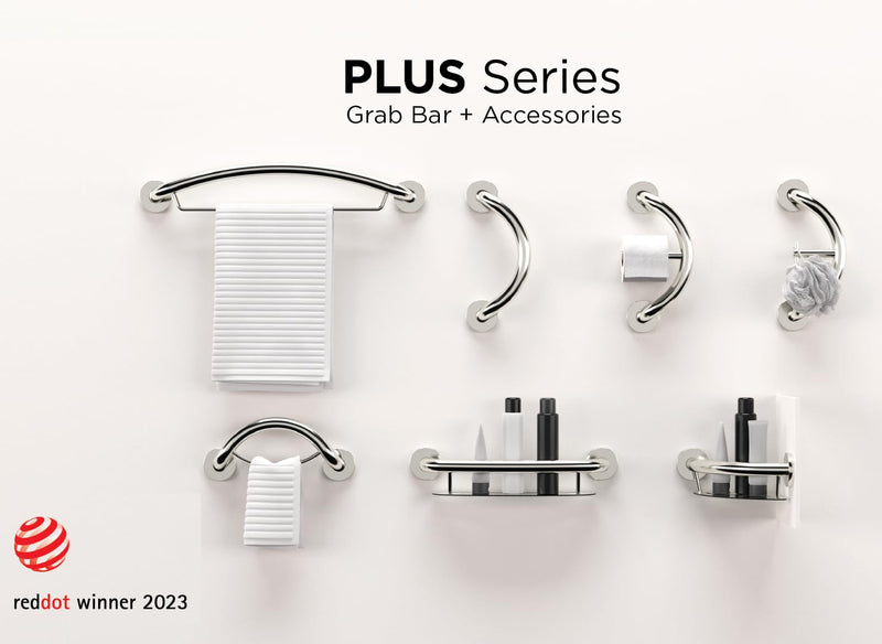 HEALTHCRAFT Plus Crescent Grab Bar 14.3", ADA Bath Safety - Polished Chrome | Curved crescent design, concealed screws, decorative safety bar