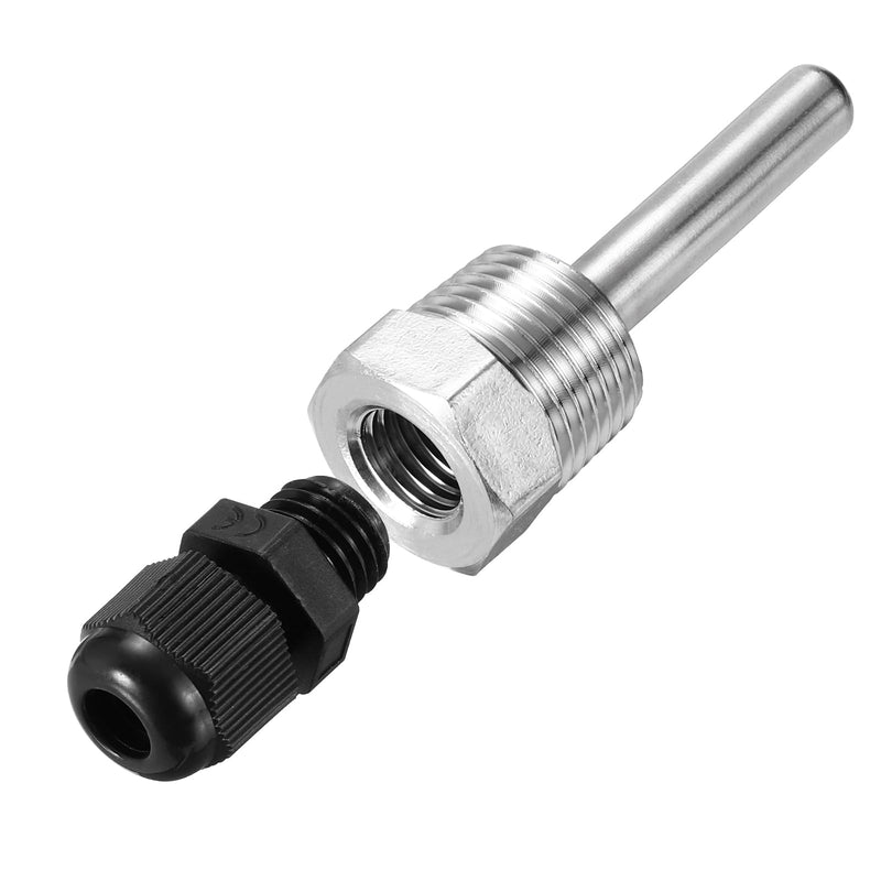 [Australia - AusPower] - uxcell 8mm Dia G1/2 Thermowell Weldless Stainless Steel 304 with Cable Gland 50mm Length for Beer Fermenter, Black 