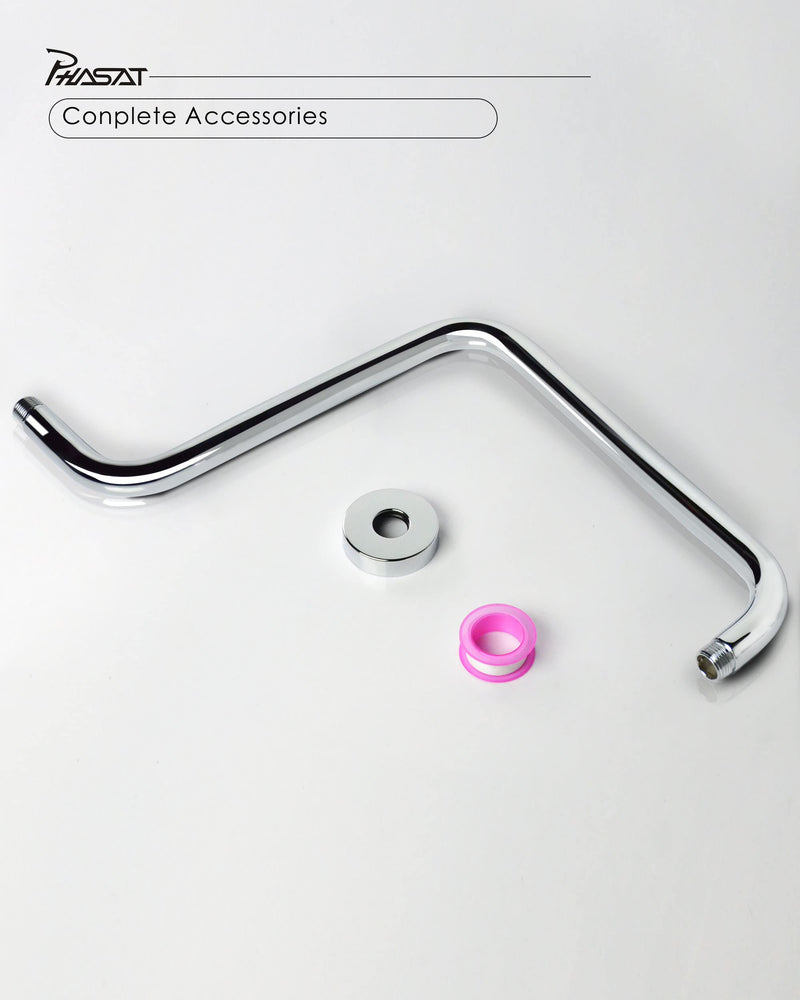 PHASAT S Shaped Shower Arm with Flange,High Rise Shower Head Extension Arm Chrome,PU9D02 Round-Standard