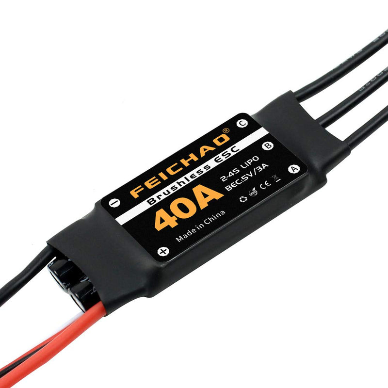 FEICHAO 40A Brushless ESC 2-4S Speed Controller with 5V 3A BEC for Fixed Wing DIY RC Multi-axis Aircraft Drone Helicopter (4Pcs Long Cable)