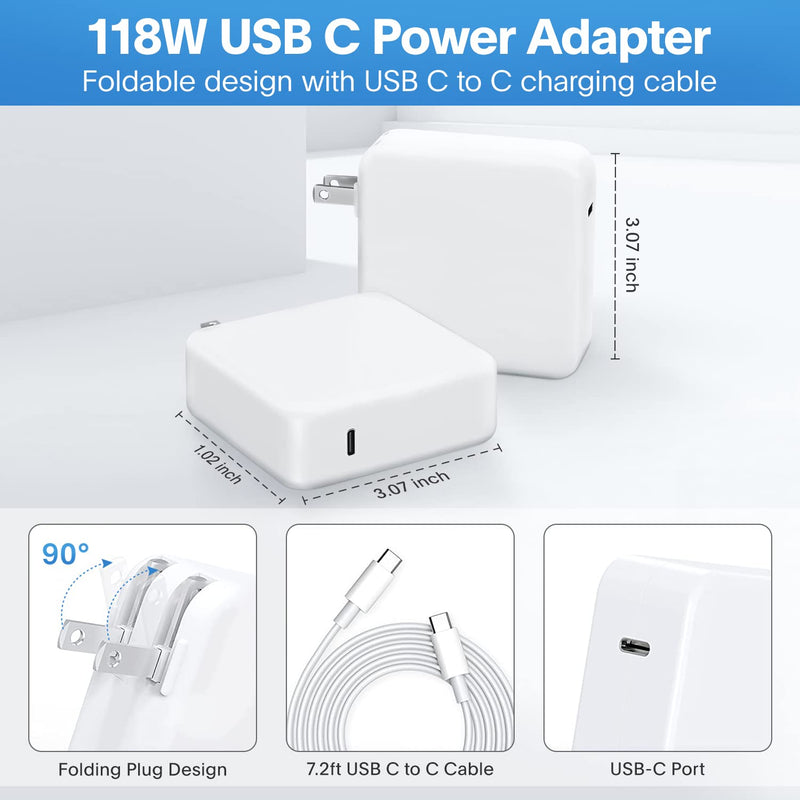 [Australia - AusPower] - Mac Book Pro Charger - 118W USB C Charger Fast Charger for USB C Port MacBook pro/Air, ipad Pro, Samsung Galaxy and All USB C Device, Include Charge Cable（7.2ft/2.2m） 