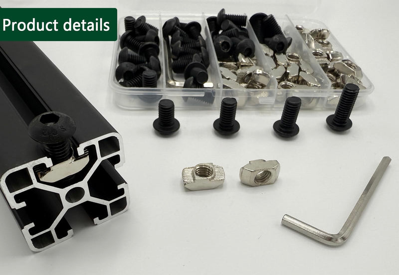 [Australia - AusPower] - 60Pcs 4040 Aluminum Extrusion Hardware Accessories, M8 T Nuts scerws kit for 10mm T Slot Rail 4040 Aluminum Extrusion Connectors 60pcs 4040 Series M8 T Nuts Scerws Kit(Black) 