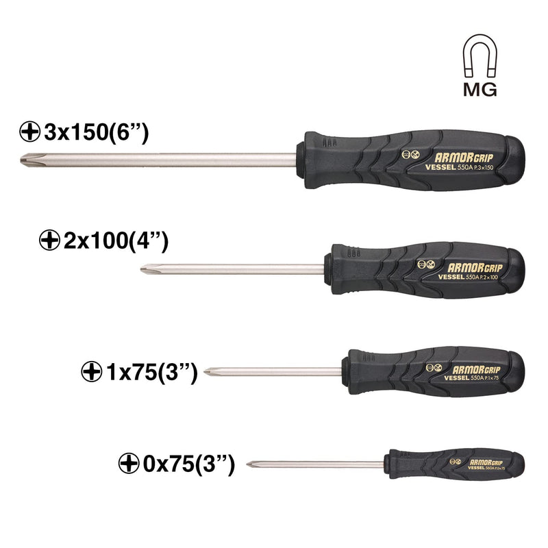 [Australia - AusPower] - VESSEL - ARMOR GRIP™ Screwdriver Cross Point 4PC. Set (JISDRIVE) No.550APH4PBU 