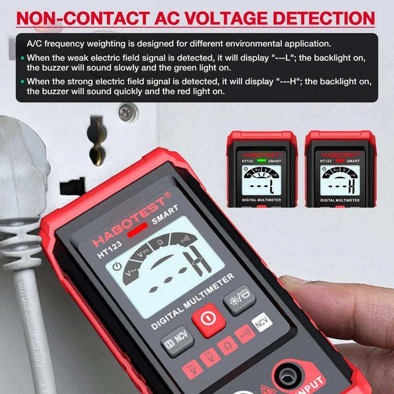 [Australia - AusPower] - HT123 Fully Intelligent Digital Display multimeter with LED Backlight, Non-Contact Voltage Detection, Automatic Gear Shifting 