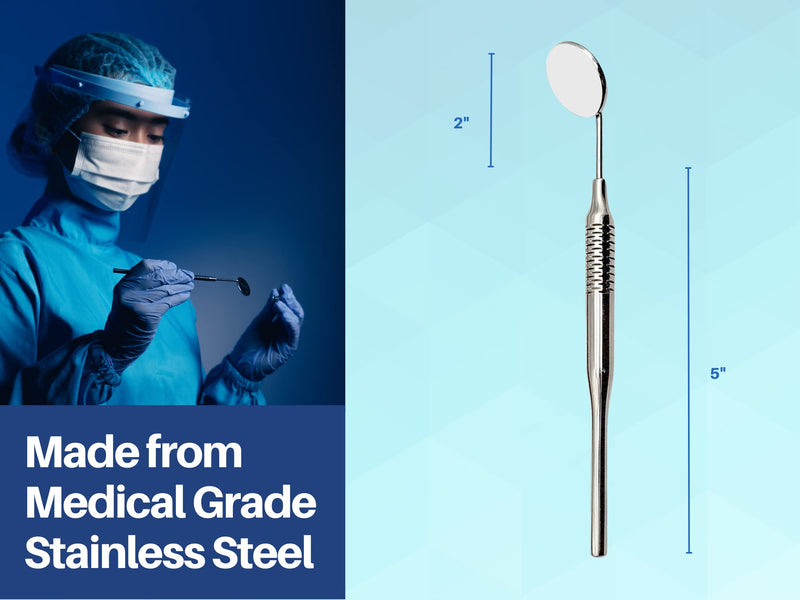 [Australia - AusPower] - Dental Mirrors Set of 5 Chrome Plated Thick Handle Tools for Teeth Cleaning Inspection, Oral Hygiene Mouth Mirror for Daily Use by Artman Instruments (Chrome) 