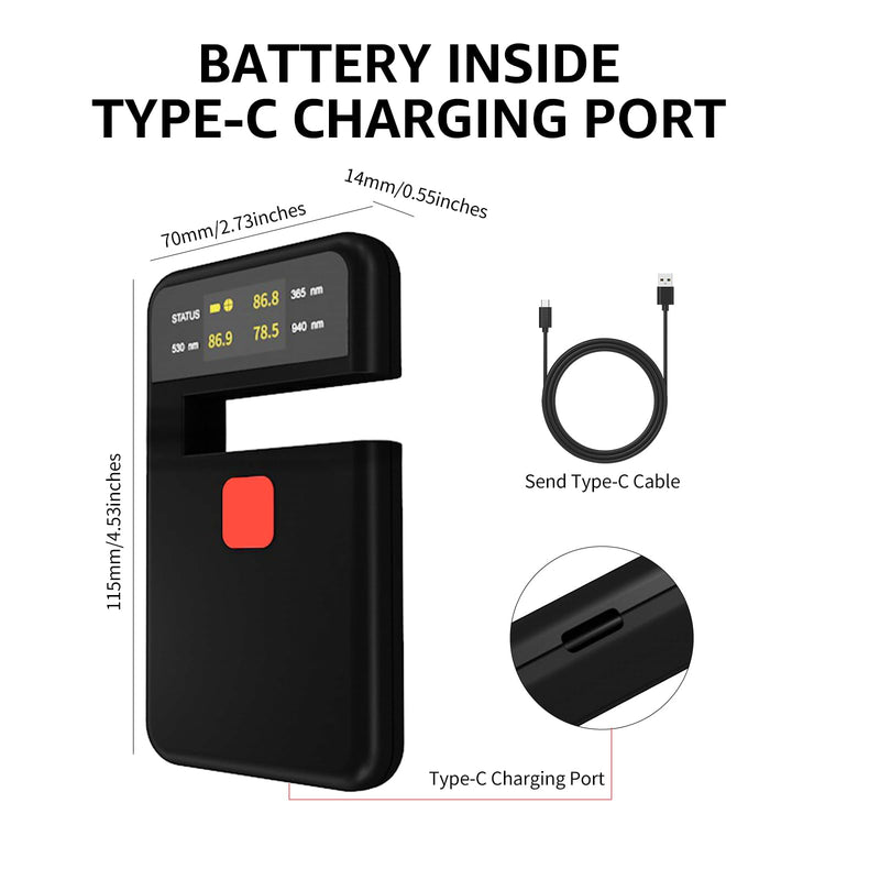 [Australia - AusPower] - Digital Tint Meter Handheld Window Tint Solar Film Transmission Meter Type-C Charge VLT UV IR Detection Transmittance Meter Automatic Calibration Auto Glass Solar Film Tester Max 1/2" Thickness 