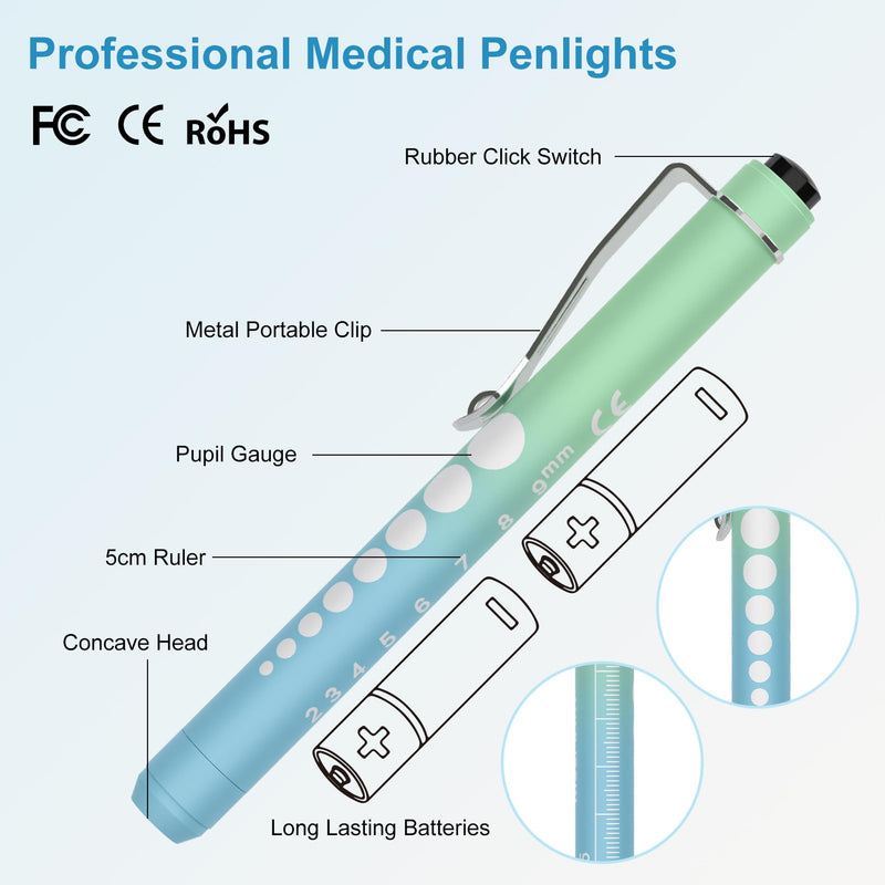 [Australia - AusPower] - 3 Pack Pen Lights for Nurses with 6 Batteries - Reusable Pen Light with Pupil Gauge and Ruler, Nurse Accessories for Work, Medical Penlights for Nursing Student Doctors EMT CNA (Pink+Yellow+Green) Pink+Yellow+Green 