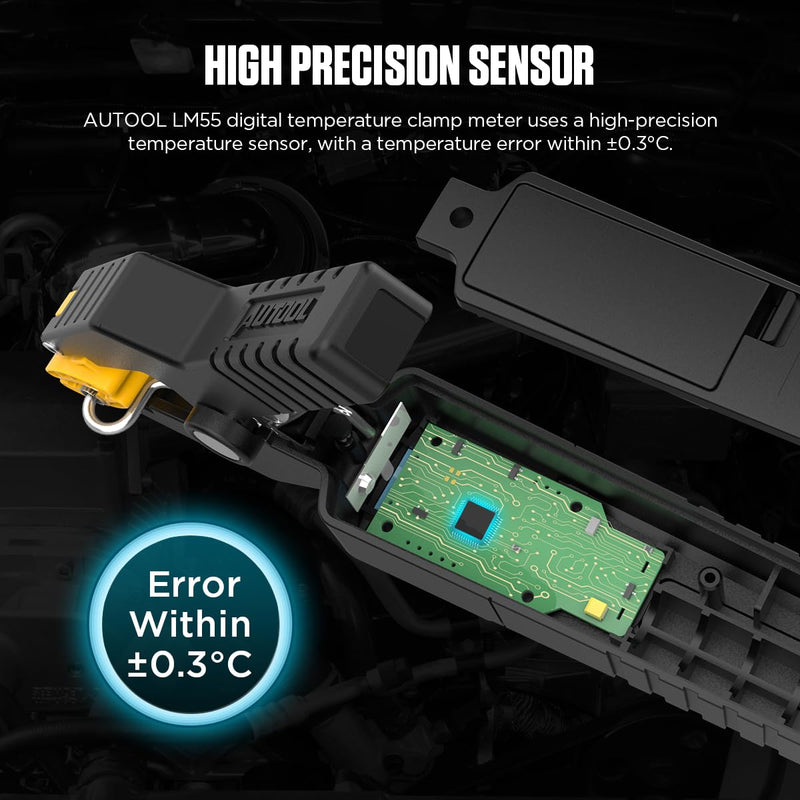 AUTOOL HVAC Digital Temperature Clamp Tester LM55 Pipe Clamp Thermometer Sensor Temperature Clamp for In-Pipe Measurements Waveform Display with HD Backlight | Pipe clamp thermometer for heating and cooling systems, digital temperature probe, HVAC for ...