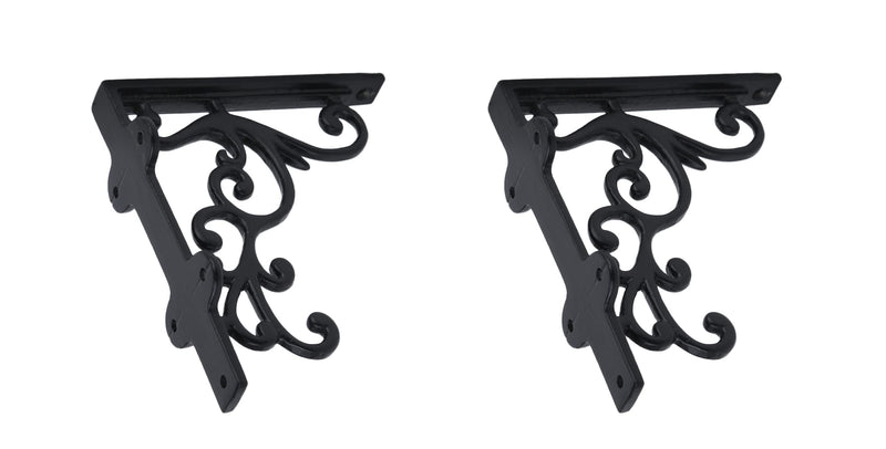 Set of 2 Black Shelf Brackets for 6", 8" Shelves - Black Powder Coat Finish - 5" X 4.5" Heavy Duty Iron L Brackets for Wall Shelves Hardware Included, Set of 2 Black Powder Coat 5" x 4 1/2"