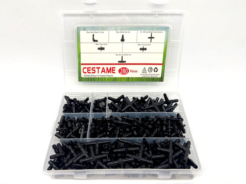 [Australia - AusPower] - 280 Pcs Barbed Connectors Irrigation Fittings Kit,Drip Irrigation Barbed Connectors 1/4''Tubing Fittings Kit for Flower Pot Garden Lawn(Straight Barbs,Single Barbs,Tees,Elbows,End Plug,4-Way Coupling) 