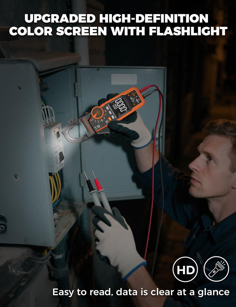 [Australia - AusPower] - Digital Inrush Clamp Meter, CM06 Clamp Multimeter, T-RMS 6000 Counts 600A Amp Meter with VFD, LOZ, Measures NCV, AC/DC Voltage Current, Continuity Capacitance Frequency Resistance 