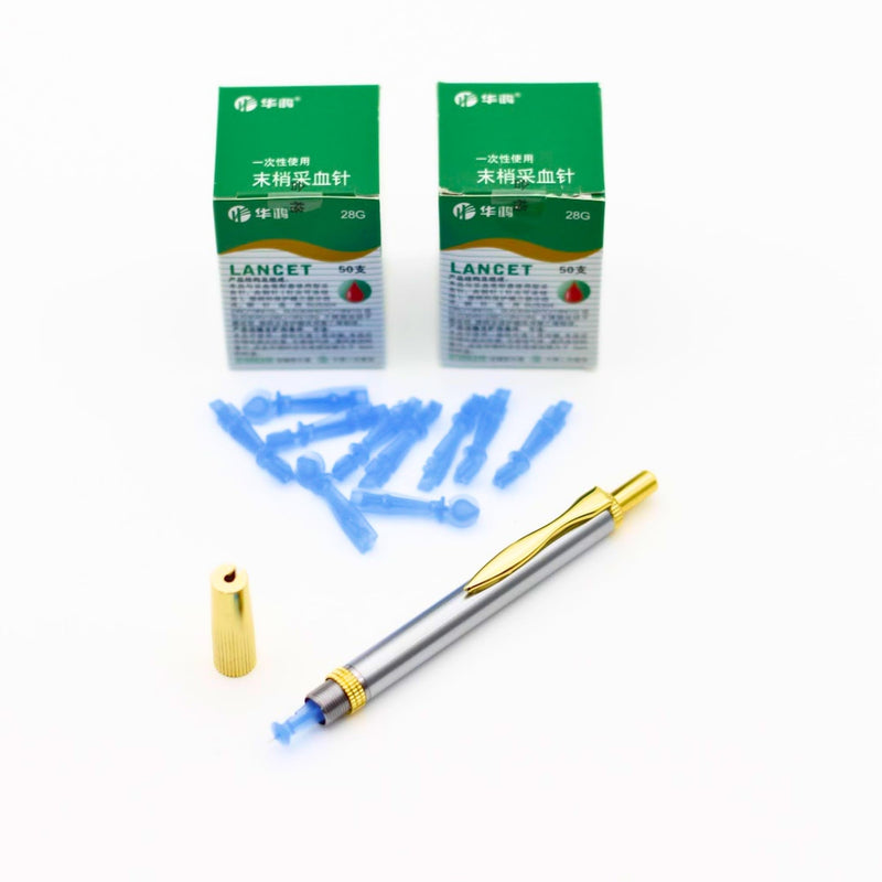 Lancing Aid with 100 Sterile Lancets, Blood Lancet Pen, Blood Collection Pen, Cupping Pen, Lancet Pen, Blood Pen, Blood Drainage, Hacamat Kalemi, Hijama Pen