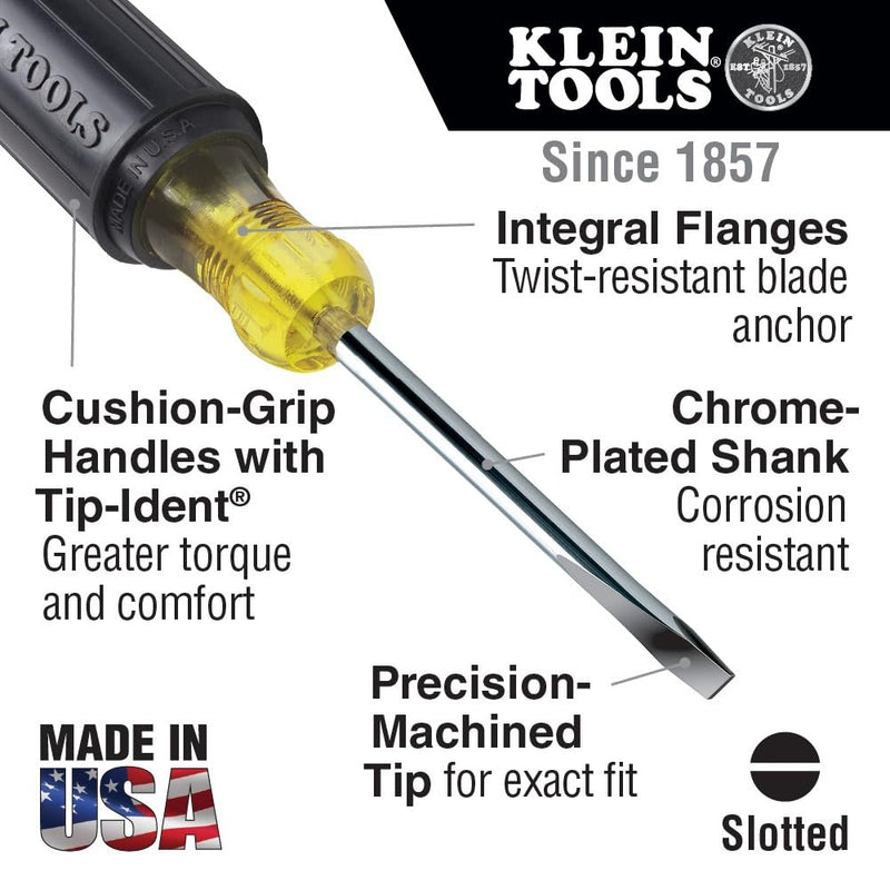 [Australia - AusPower] - Klein Tools 601-8 3/16-Inch Cabinet Tip Screwdriver, 8-Inch, Made in USA 