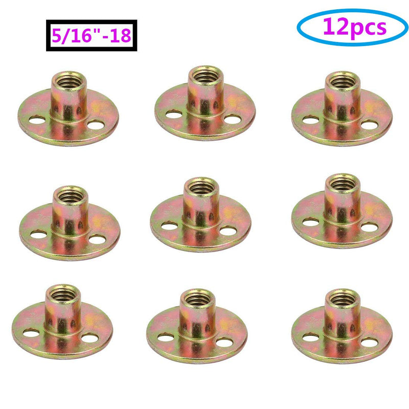 [Australia - AusPower] - 5/16"-18 T Nuts Brad Hole Carbon Steel Round Base Screw-in T-Nuts Furniture Hardware Flange Insert Female Thread T-Nut 5/16"-18?12pcs? 