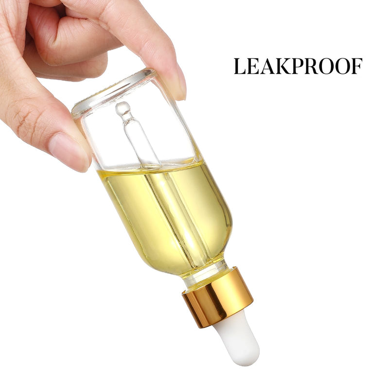 [Australia - AusPower] - AOZITA Set of 4, 2 oz Golden Cap Clear Dropper Bottles (60ml) with 1 Funnel & 4 Labels - Glass Tincture Bottles for Essential Oils with Eye Droppers - Leak Proof Travel Bottles for Liquids 