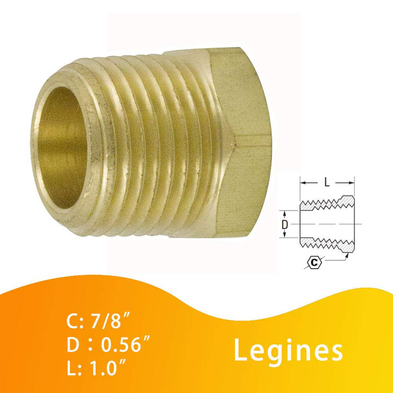 [Australia - AusPower] - Legines Brass Pipe Fitting Hex Bushing 1/2" NPT Male to 3/8" NPT Female Adapter 1200psi (Pack of 2) 1/2" X 3/8" 