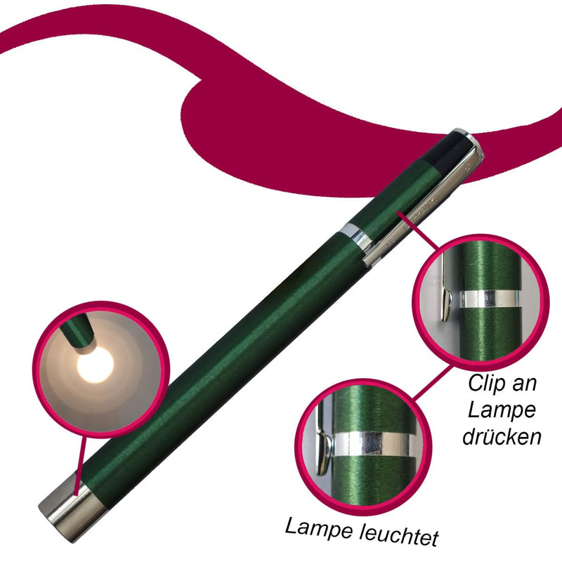 RC Diagnostic Light Pupil Light Aluminum Green with Clip Moment Switch and Incandescent Bulb