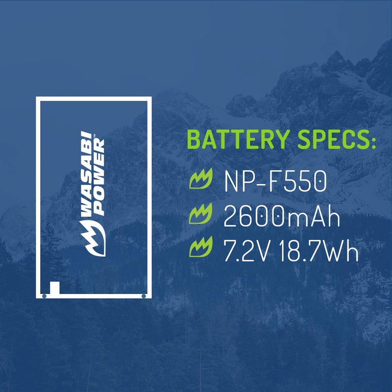 [Australia - AusPower] - Wasabi Power Battery for Sony NP-F330, NP-F530, NP-F550, NP-F570 (2600mAh, L Series) & CN-160, CN-216, CN-126 Series, Atomos Ninja V, Shinobi, Shogun 7, BMPCC 6K Pro and More 