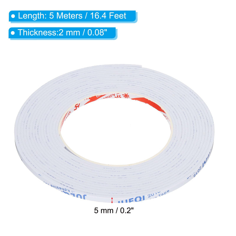 PATIKIL 5m/16.4ft Sealing Foam Tape, 2 Pack 5mm Wide 2mm Thick Single Sided Weather Stripping Door Furniture Seal Strip for Window Pipes Insulation, White 5m*5mm*2mm