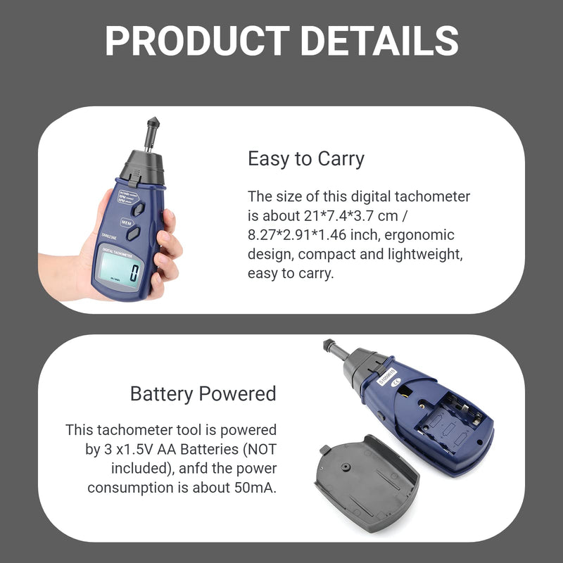 [Australia - AusPower] - Digital Tachometer, 2.5 to 99999 RPM Gauge Meter Contact Non Contact Tachometer with Reflective Tape, Professional Motor Speed Gauge Tester Meter, 96 Groups Data Logging, Data Hold 