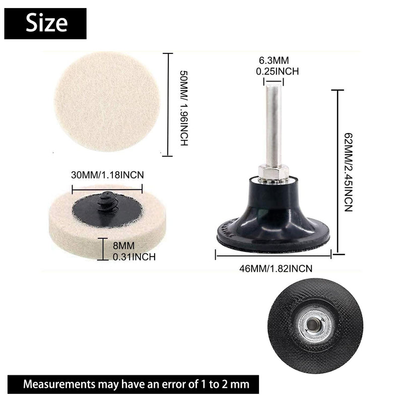 [Australia - AusPower] - 30 Pcs of 2" Commpressed Wool Fabric Qc Disc Polishing Buffing Pads Wheels and 1 Pcs of 2" Disc Pad Holder with 1/4" Shank for Polishing & Buffing Projects 
