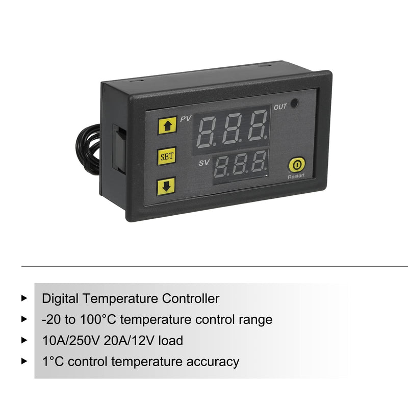 [Australia - AusPower] - MECCANIXITY 24V DC LED Digital Temperature Controller Thermostat Meter Heating Cooling -20 to 100°C W3230 Relay Output with NTC Temperature Probe Waterproof DC24V 