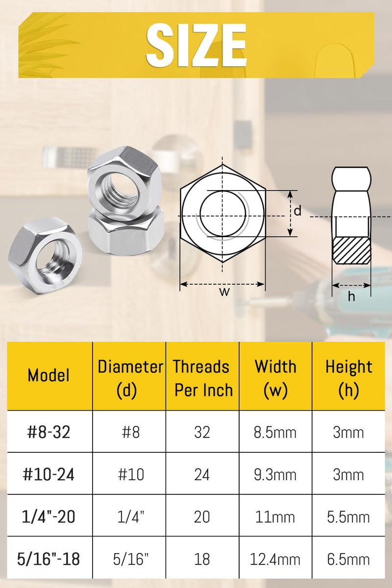 [Australia - AusPower] - 100Pcs #8-32 Stainless Hex Nuts 304 Stainless Steel Nuts for Lndustrial Construction Fasteners 100 