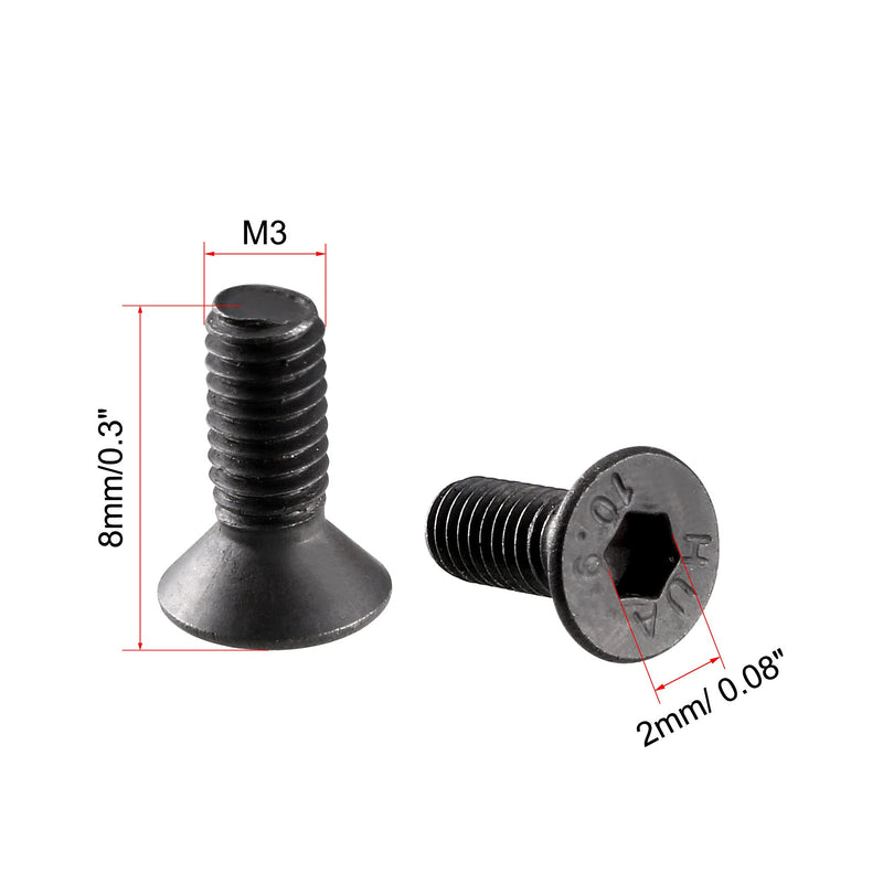 [Australia - AusPower] - uxcell M3x8mm 10.9 Carbon Steel Countersunk Head Hex Socket Screw Pack of 50 