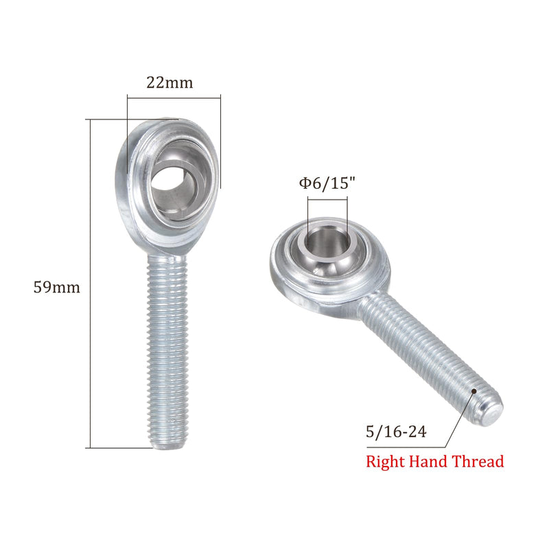 [Australia - AusPower] - 2pcs CM5 Rod End Joint Bearing - [5/16" Bore, 5/16-24 UNF Right Hand Thread] Male Rod End with Jam Nuts, 45# Carbon Steel 2 