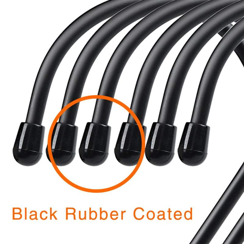 [Australia - AusPower] - 12 Pack 6 Inch S Hooks, Large S Hooks with Rubber Stopper Heavy Duty Metal S Hook, for Indoor or Outdoor, S Hooks for Hanging Plants, Birdhouse, Pan, Cups, Bags, Jewelry, Towels Black 