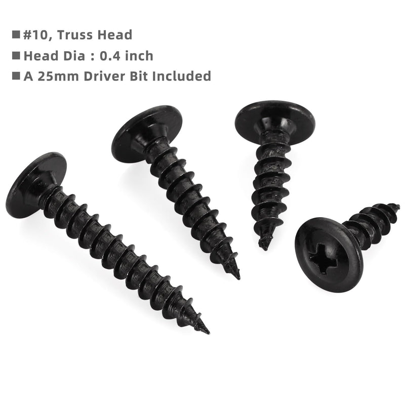 [Australia - AusPower] - #10 x 1 Black Truss Head Wood Screws Fast Self Tapping Wafer Head, Alloy Steel, 100 PCS #10 x 1" 