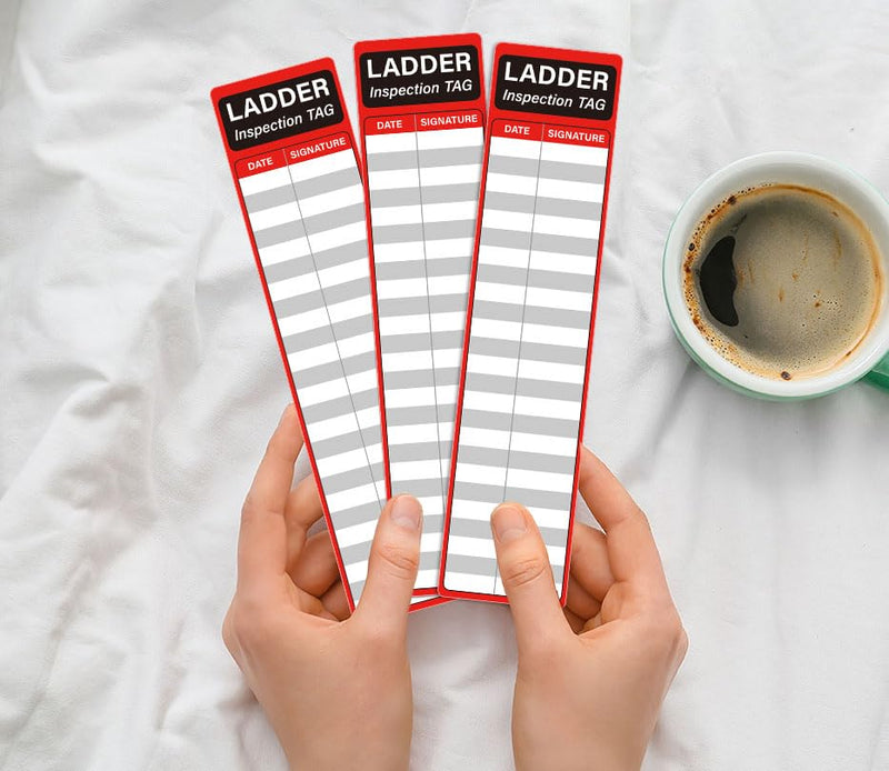[Australia - AusPower] - 120Pcs Ladder inspection stickers Red safety stickers for ladders Self adhesive ladder inspection tags Maintenance labels for Industrial Commercial Public or Private environments (8.5 x 2 Inch) 