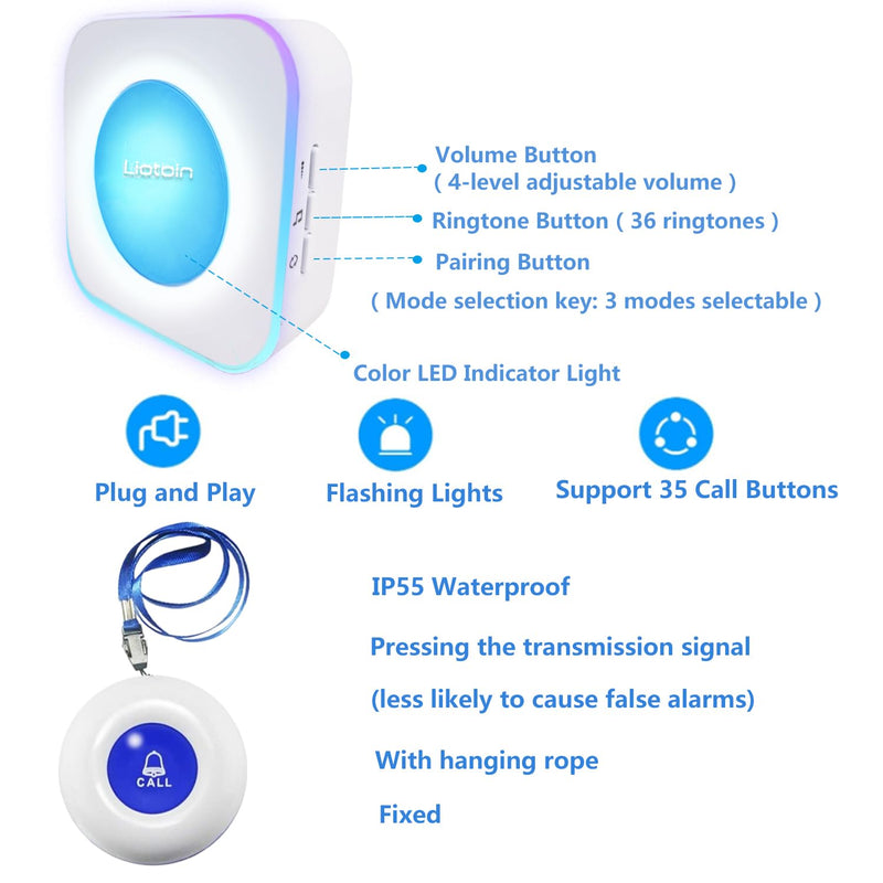[Australia - AusPower] - Wireless Caregiver Pagers Call Button Nurse Alert System Call Bell Call Light Alert Button for Home/Elderly/Patients/Disabled 3 Transmitters 3 Plugin Receivers (600+ft Operating Range)… 3 Transmitters + 3 Plugin Receivers 