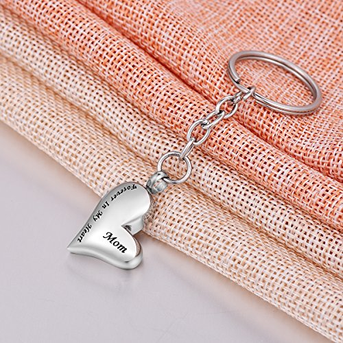 COCO Park Engraving Mom Love Heart Urn Pendant Keyring Stainless Steel Cremation Jewelry for Ashes Memorial Keepsake Keychain