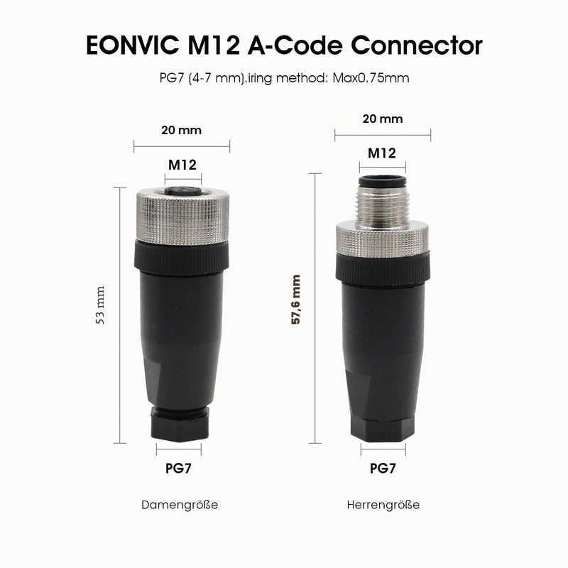 M12 4 Pin Male and Female 12mm A-Code Industrial Bullet Connector Unshielded Field Mount Cable Sensor IP67 250V 4A AC/DC Straight 2 Sets Male+Female 2Sets Straight 4 Pin