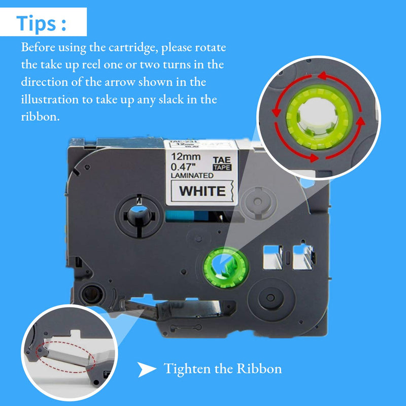Compatible Label Tape Replacement for Brother P Touch TZe Label Tape 12mm 0.47 Inch (Black on White/Orange/Clear/Red/Blue/Yellow/Green) for P Touch PT-D210 H110 D400 Label Maker, Laminated, 8-Pack