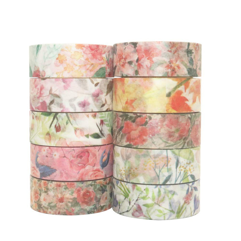 YUBBAEX 10 Rolls Spring Flowers Washi Tape Set Masking Decorative Tapes (Warm Tone) Warm Tone