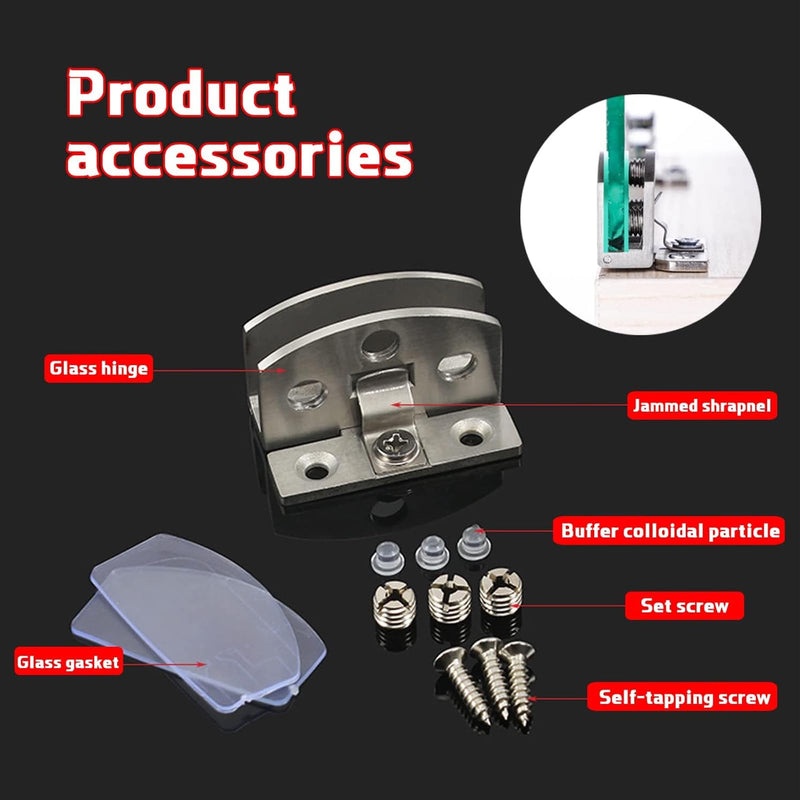 No Drill Glass Door Hinges 4 Pcs - Clip-On Mounting for Cabinet, Showcase, Wine Cabinet (Small) Small